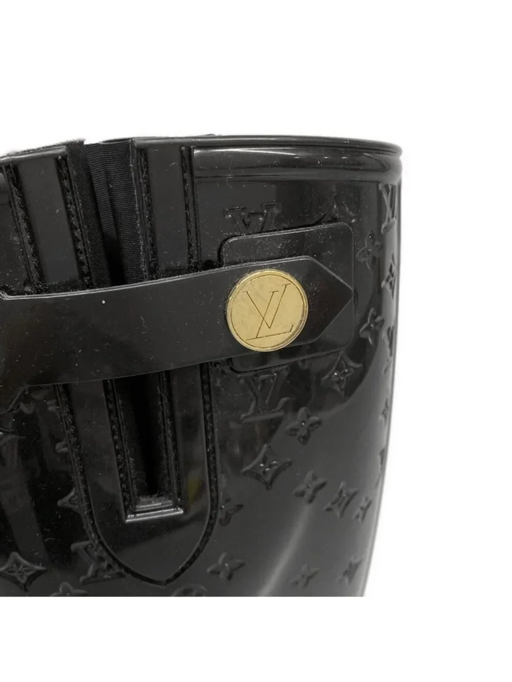 Louis Vuitton Rain Boots Black Long Monogram Pattern Embossed